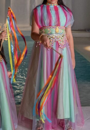 Pink and blue tutu dress with gold handwork around the neck (6-16Y)