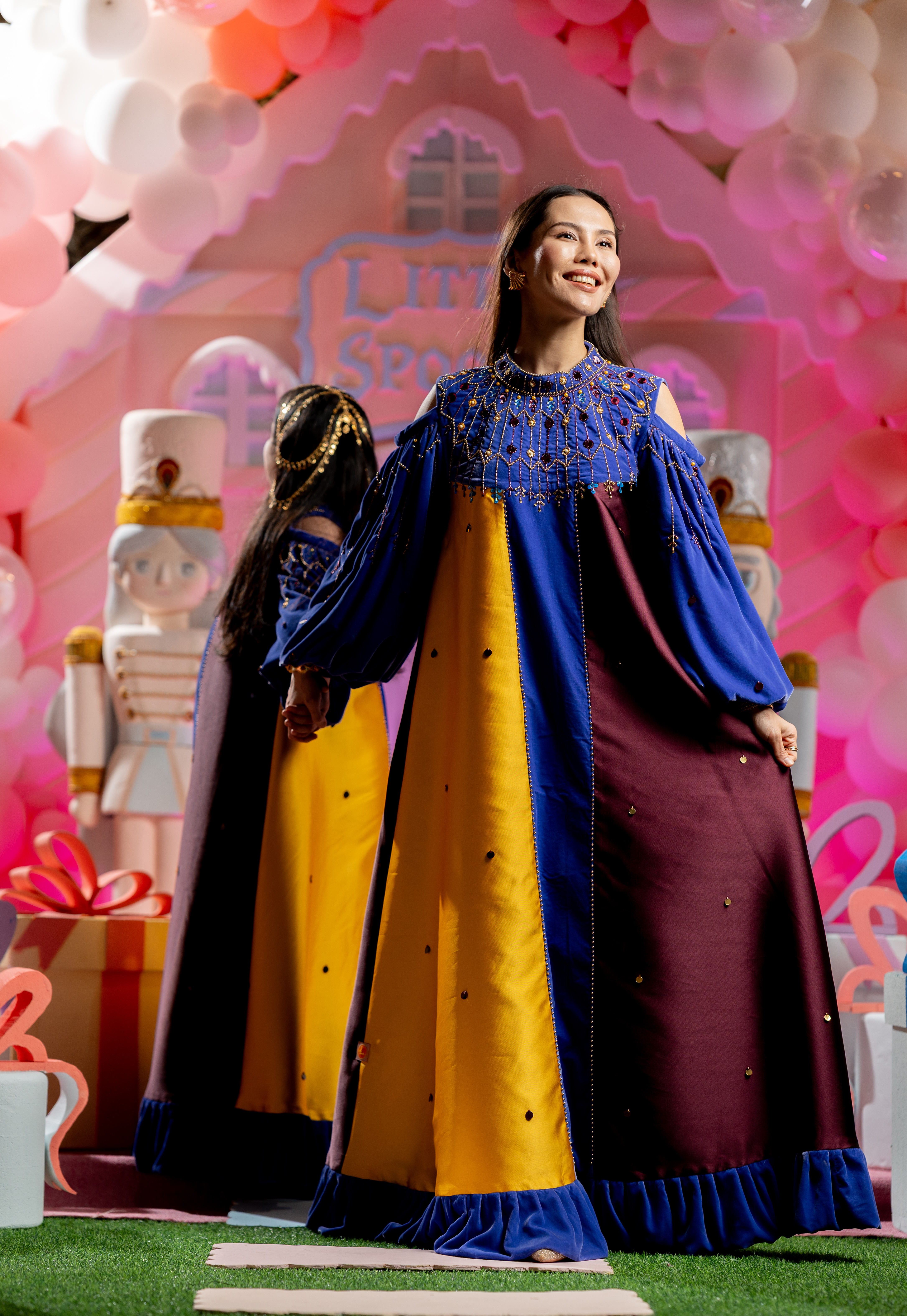 Multi colors kaftan with gold handwork - Kids