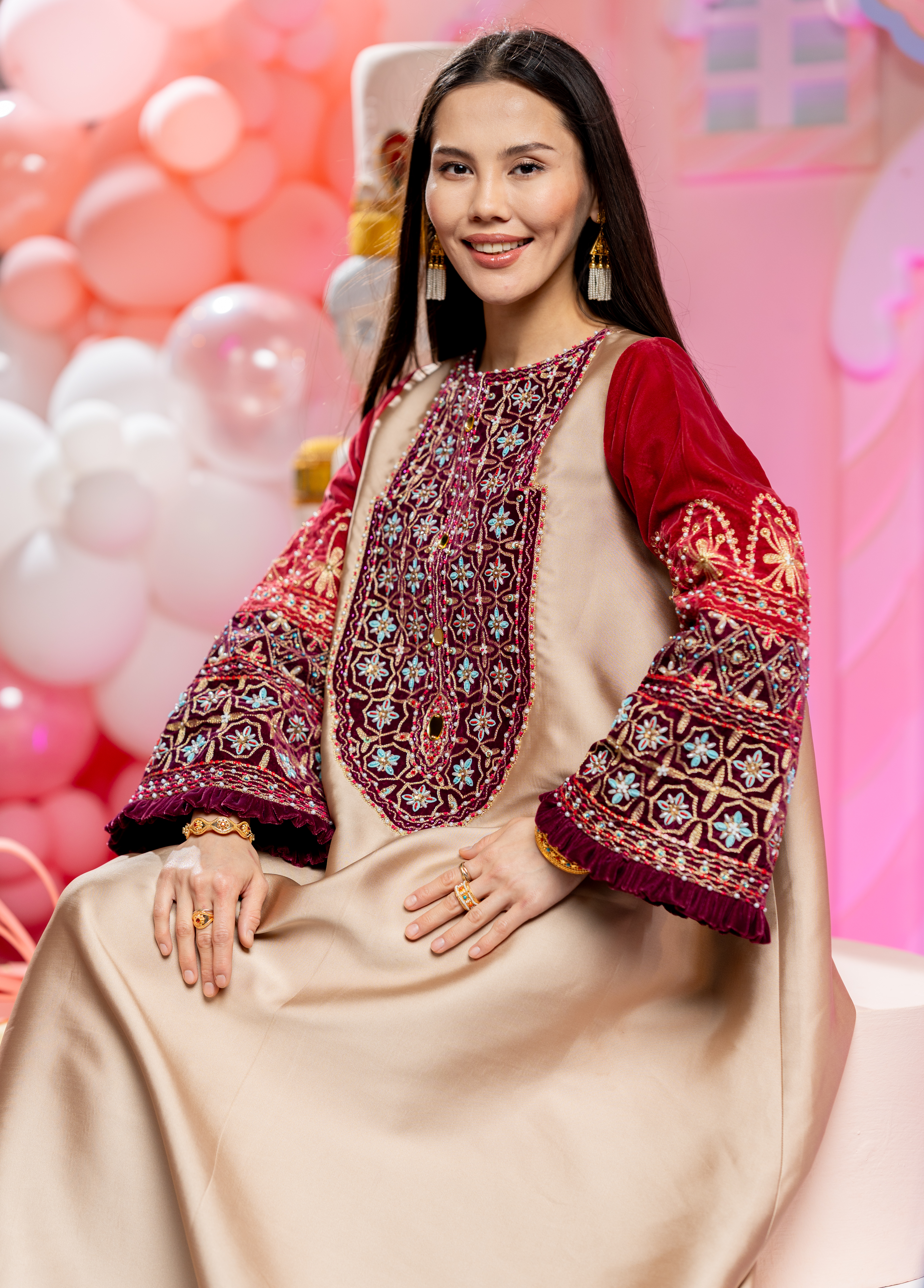 Maroon baige kaftan - Adults