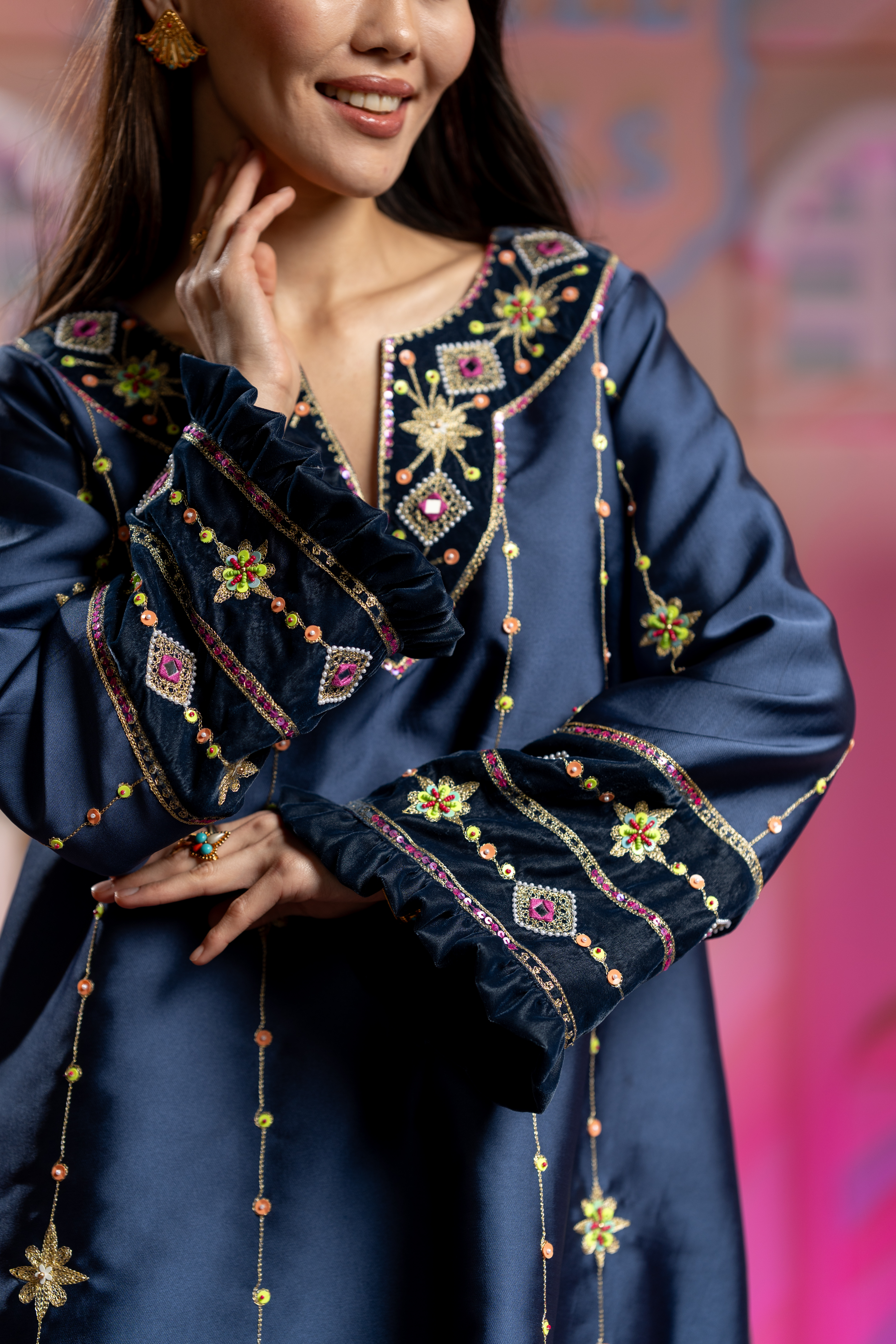 Blue Midnight pink Kaftan - Adults